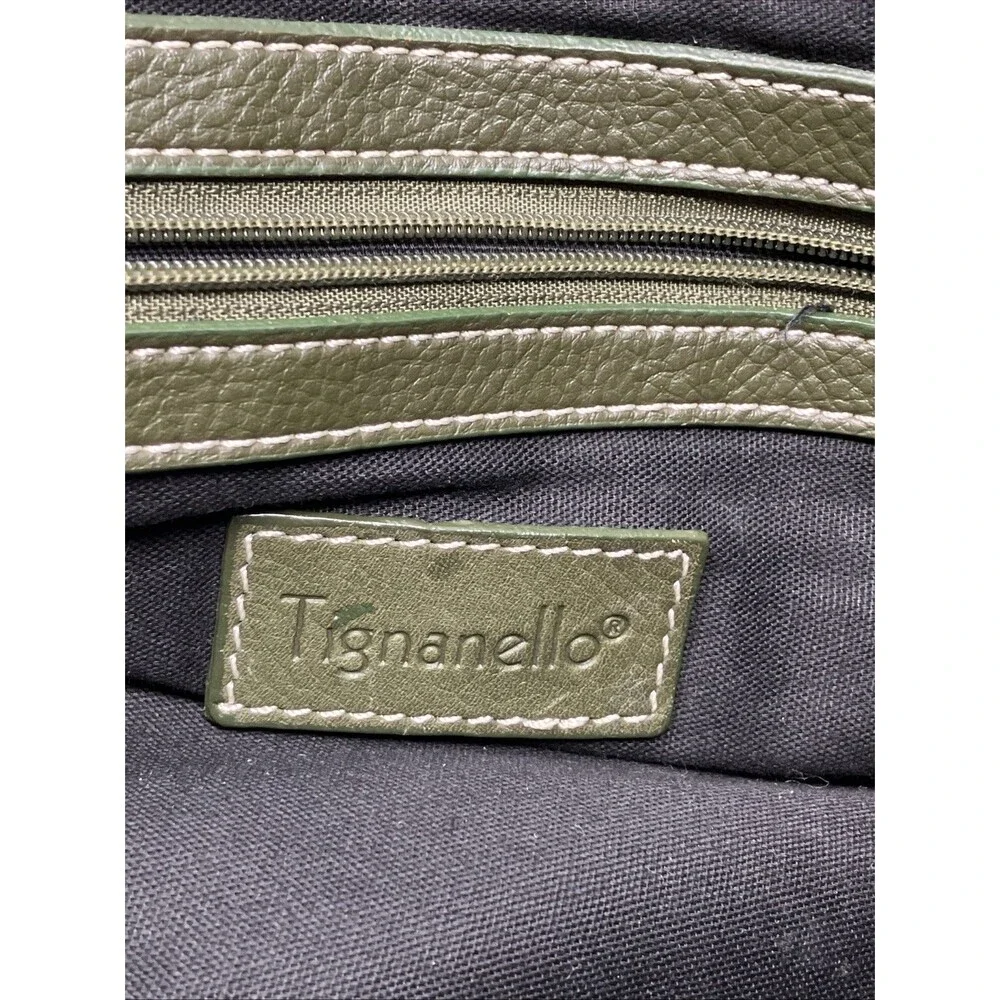 Tignanello LEATHER Handbag Purse Bag Green Pebbled Satchel Top Handles